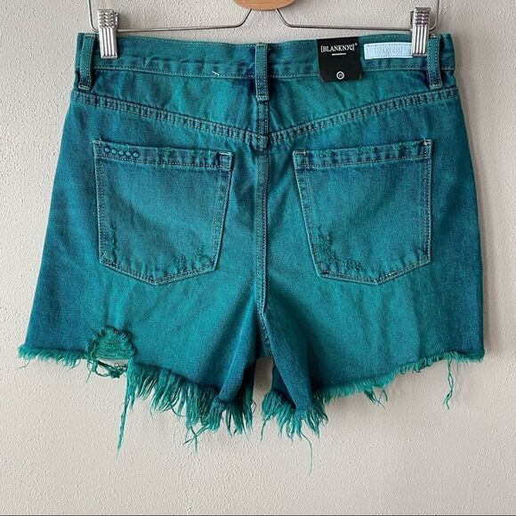 NWT Blank NYC Vintage High-Rise Blue Green Distressed Shorts - Picture 4 of 13